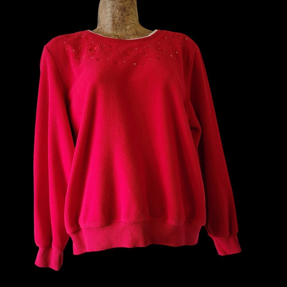 Alfred Dunner Womens Red Pullover Sweater PM Embroidered & Rhinestone Accents
